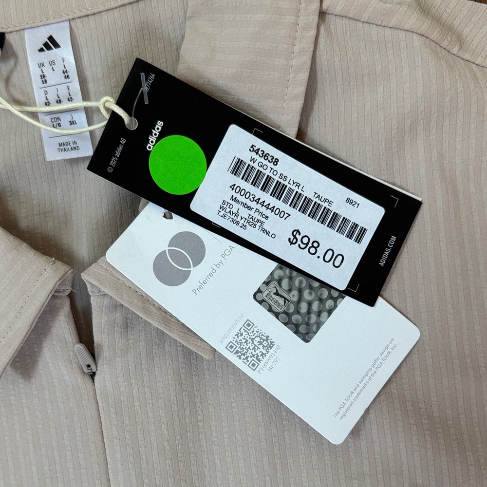 NWT Adidas Taupe Go To Short Sleeve Layer Sweatshirt Waste- Management PGA Tour - Picture 5 of 10